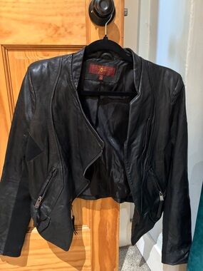 Vintage-ish 2010’s Black Genuine Leather 7 For All Mankind Women's Moto Jacket